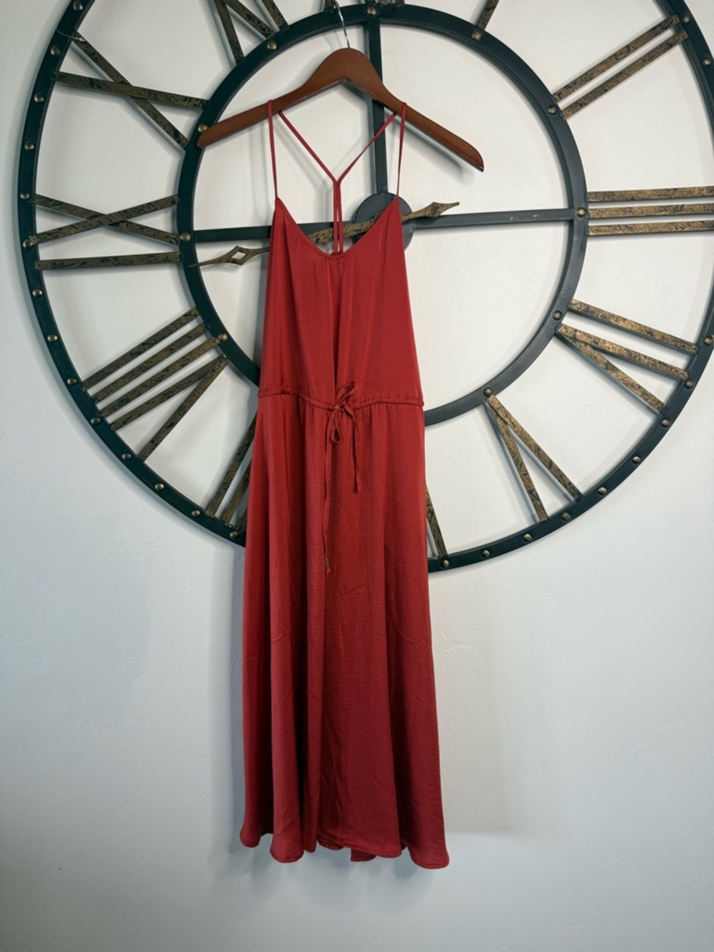 Banana Republic Rust-Red Sleeveless Tie-Waist Midi Dress